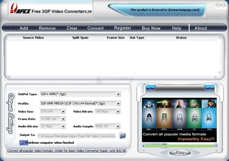 screenshot-Apex Free 3GP Video Converter-1