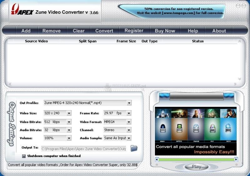 screenshot-Apex Zune Video Converter-1