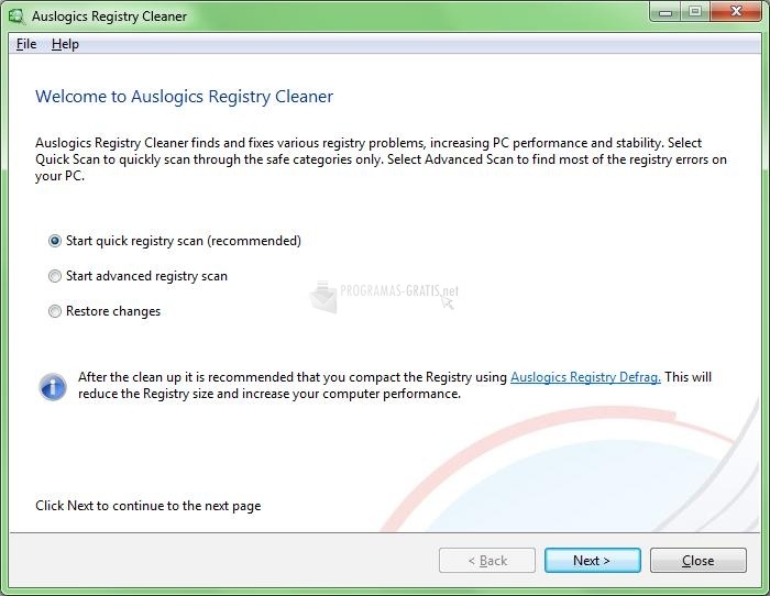 screenshot-Auslogics Registry Cleaner-1