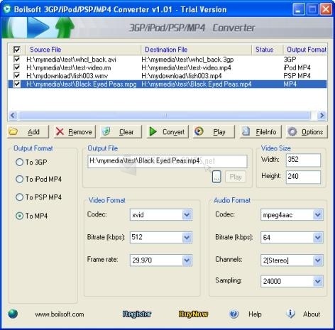 screenshot-Boilsoft 3GP/iPod/PSP/MP4 Converter-1