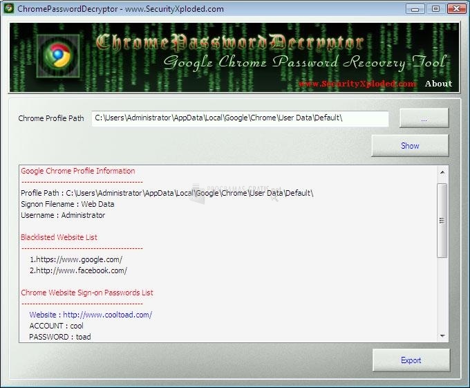 screenshot-Chrome Password Decryptor-1