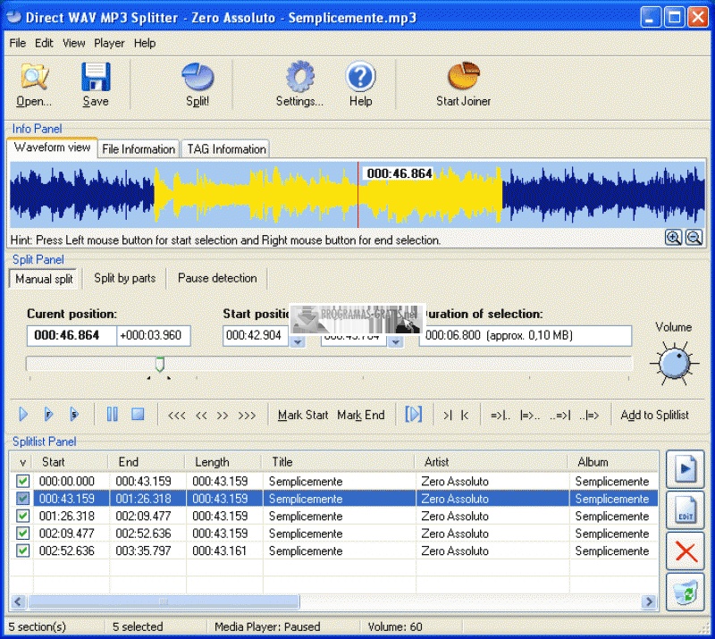 screenshot-Direct WAV MP3 Splitter-1