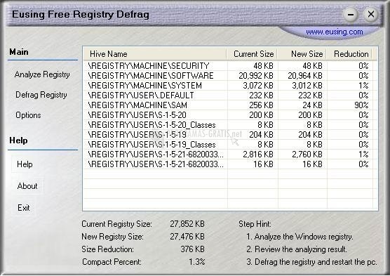 screenshot-Eusing Free Registry Defrag-1