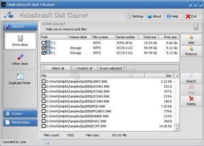 screenshot-MoleskinSoft Disk Cleaner-1