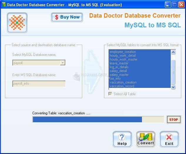 screenshot-MySQL to MSSQL database converter-1