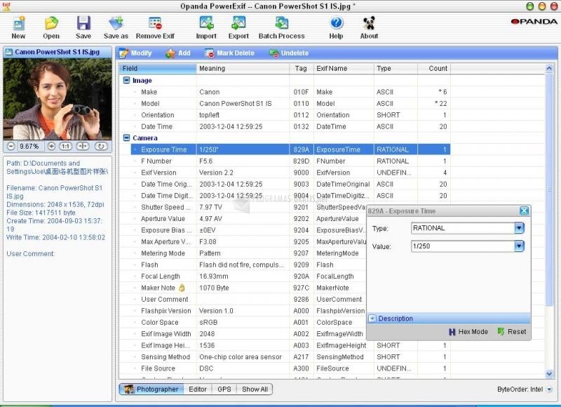 screenshot-Opanda PowerExif Editor Standard-1